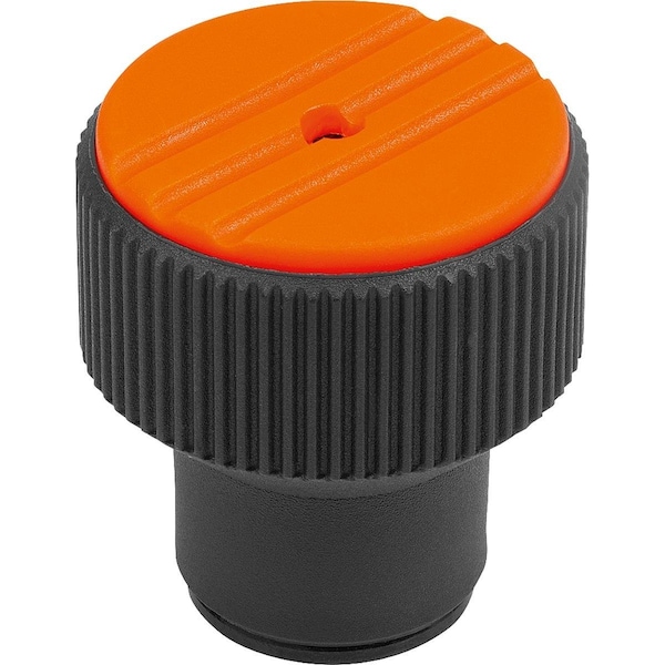 Torque Knurled Knob Size:3 D=M06, Thermoplastic Black Ral7021, Comp:Steel, Cap:Orange Ral 2004